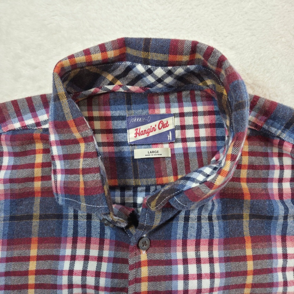 Johnnie-O Mens Hangin Out Kemper Shirt Large Laguna Blue Plaid Cotton Flannel